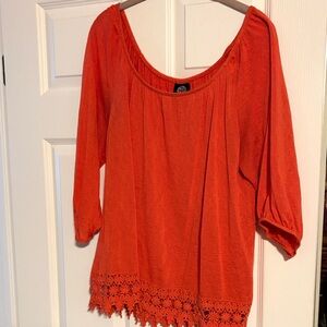 Bobeau Orange Blouse with Lace Detail